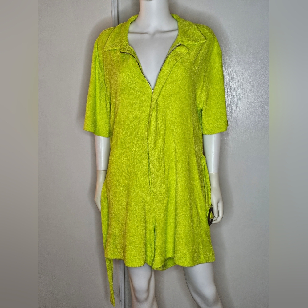 For Days 100% Organic Cotton Vibrant Lime Green Romper With Wrap Belt Size M